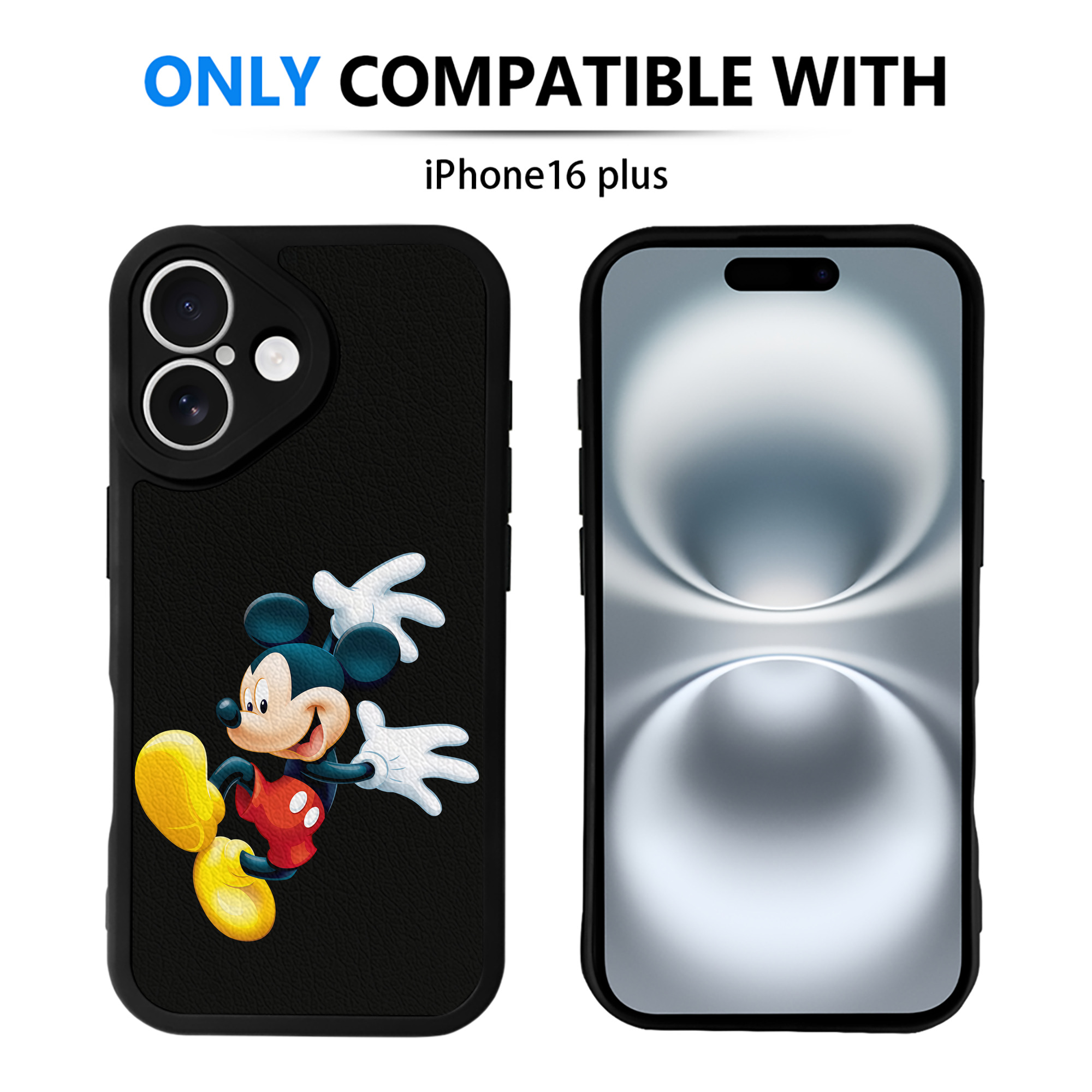 （画像用） ミッキーマウス Mickey Mouse 【iPhone 16シリーズ対応】シリコンスマホケース（レザー調） 材質：シリコン